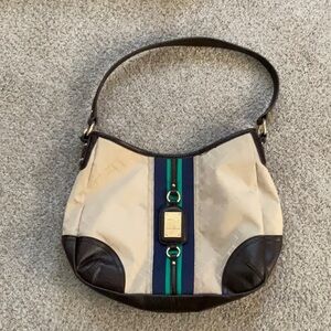 Tommy Hilfiger Cream and Brown Shoulder Bag with Gold Hardware